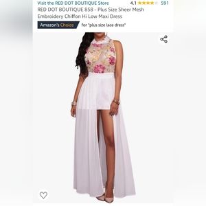 Plus Size Sheer Mesh Embroidery Chiffon Hi Low Maxi Dress White 4X